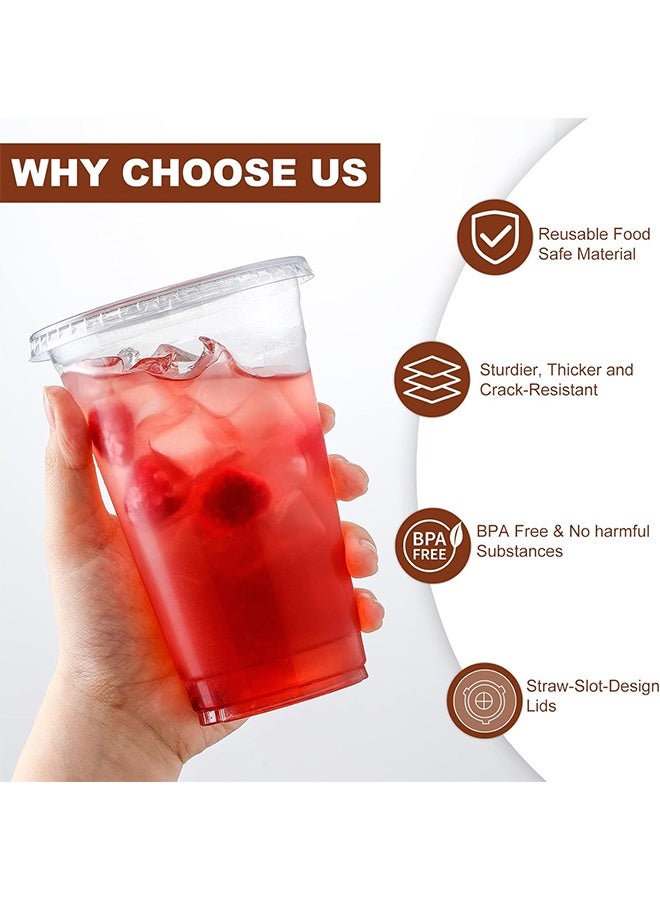 50 أكواب بلاستيكية شفافة مع غطاء، سعة 500 مل أكواب قابلة للتصرف مع فتحات للشفاطة، مناسبة للمشروبات الباردة، الميلك شيك، السموثي، قهوة مثلجة، والمشروبات الجاهزة - Image 3