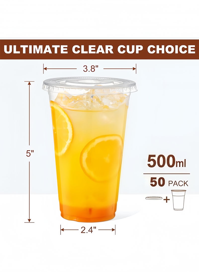 50 أكواب بلاستيكية شفافة مع غطاء، سعة 500 مل أكواب قابلة للتصرف مع فتحات للشفاطة، مناسبة للمشروبات الباردة، الميلك شيك، السموثي، قهوة مثلجة، والمشروبات الجاهزة - Image 2