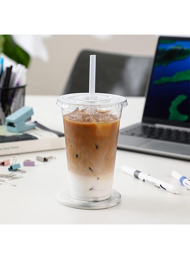 50 أكواب بلاستيكية شفافة مع غطاء، سعة 500 مل أكواب قابلة للتصرف مع فتحات للشفاطة، مناسبة للمشروبات الباردة، الميلك شيك، السموثي، قهوة مثلجة، والمشروبات الجاهزة - Image 5