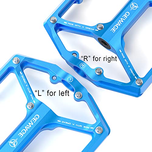 GEWAGE Road/Mountain Bike Pedals - 3 Bearings Bicycle Pedals - 9/16” CNC Machined Flat Pedals with Removable Anti-Skid Nails (Blue) - Image 5