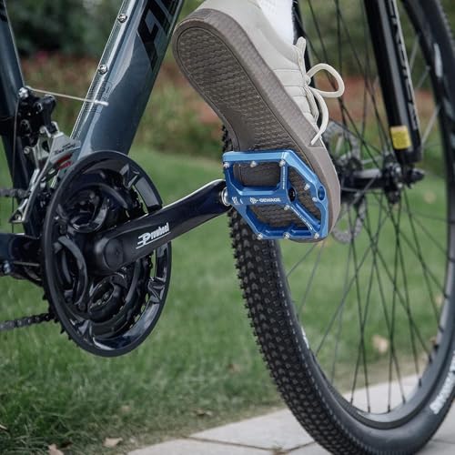 GEWAGE Road/Mountain Bike Pedals - 3 Bearings Bicycle Pedals - 9/16” CNC Machined Flat Pedals with Removable Anti-Skid Nails (Blue) - Image 2