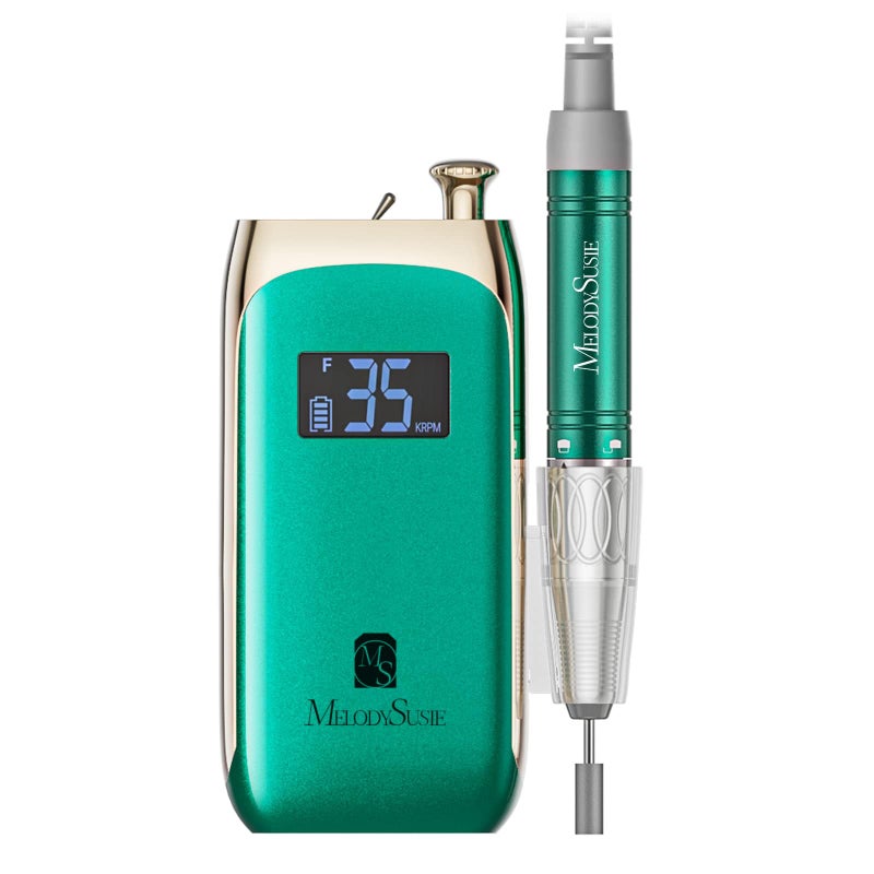 Melodysusie Nail Drill Professional Brushless MB450C, 35,000RPM Portable Electric Nail File, Cordless Efile Nail Drill Machine for Gel Nails, Rechargeable E Filer Kit with 8 Bits, Jade Plus, Green - Image 1