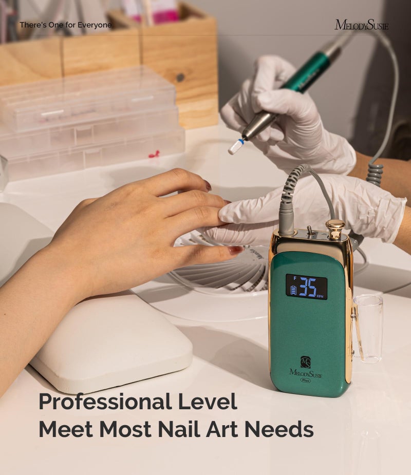 Melodysusie Nail Drill Professional Brushless MB450C, 35,000RPM Portable Electric Nail File, Cordless Efile Nail Drill Machine for Gel Nails, Rechargeable E Filer Kit with 8 Bits, Jade Plus, Green - Image 4