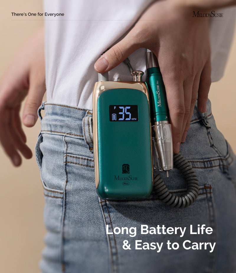 Melodysusie Nail Drill Professional Brushless MB450C, 35,000RPM Portable Electric Nail File, Cordless Efile Nail Drill Machine for Gel Nails, Rechargeable E Filer Kit with 8 Bits, Jade Plus, Green - Image 5