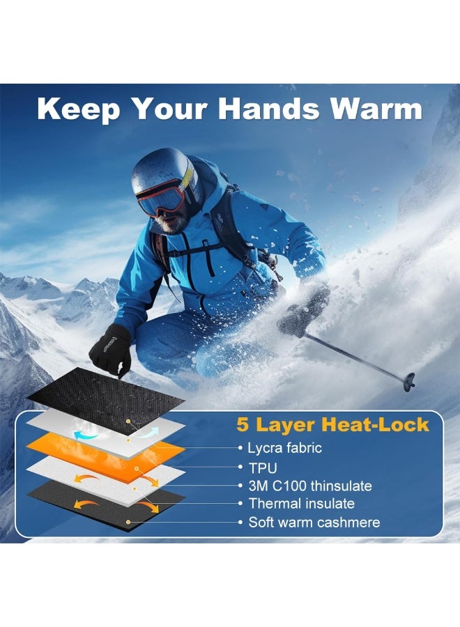 سيوسي قفازات ركوب شتوية للرجال مقاومة للرياح والرذاذ قفازات رياضية خارجية مبطنة بالفرو الحراري مع قبضة مانعة للانزلاق وأطراف أصابع تعمل باللمس ومشبك مانع للضياع لركوب الدراجات والقيادة (L) - Image 3