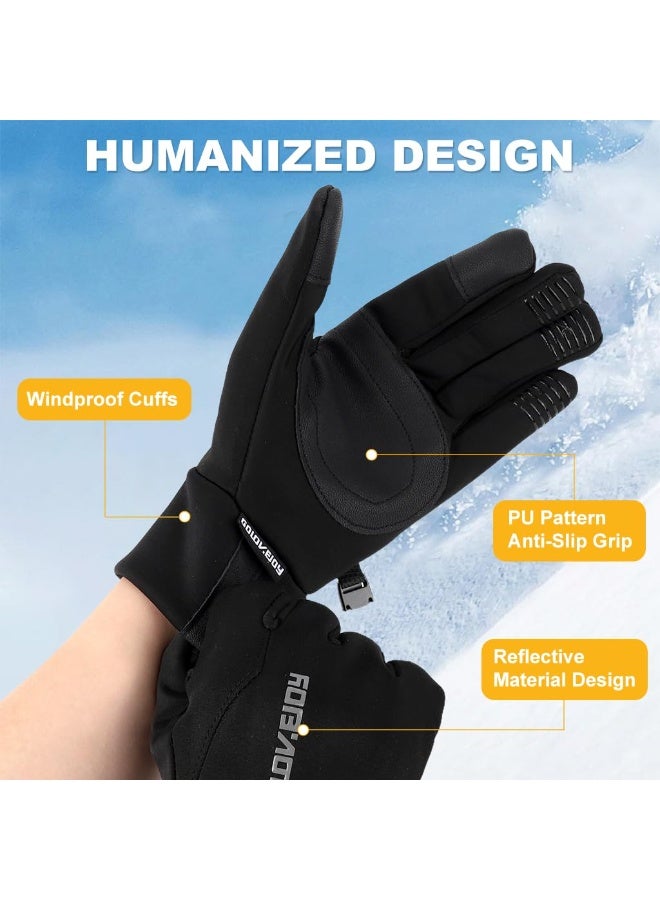 سيوسي قفازات ركوب شتوية للرجال مقاومة للرياح والرذاذ قفازات رياضية خارجية مبطنة بالفرو الحراري مع قبضة مانعة للانزلاق وأطراف أصابع تعمل باللمس ومشبك مانع للضياع لركوب الدراجات والقيادة (L) - Image 4