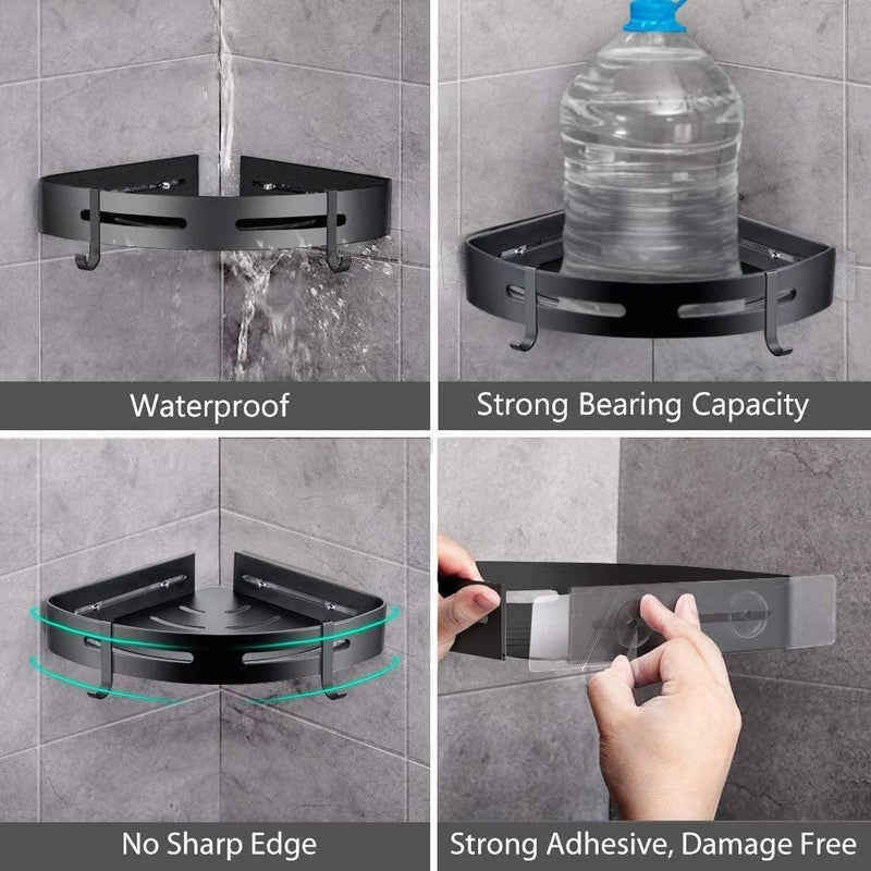 Rylan Self-Adhesive Aluminium Bathroom Corner Shelf Rack Bathroom Corner Organizer Stand Bathroom Organisers Storage Racks Bathroom Shelf/Shelves Corner - Polished Round Corner (Pack of 1) - Image 5