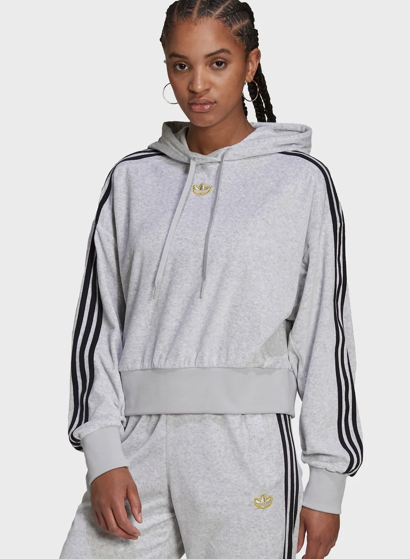 adidas Originals 3 Stripe Cropped Hoodie