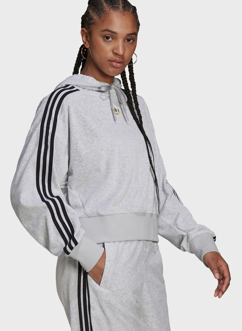 adidas Originals 3 Stripe Cropped Hoodie
