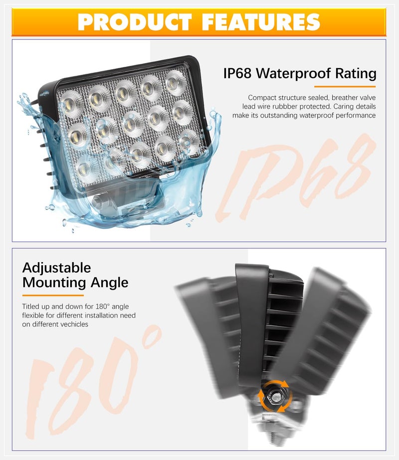Exzeit 120W 6 Inch Trator Work Light, 10400Lms Excavator Flood Light Offroad Lighting fits Farm Tractor Engineer Truck, 12/24V - Image 4