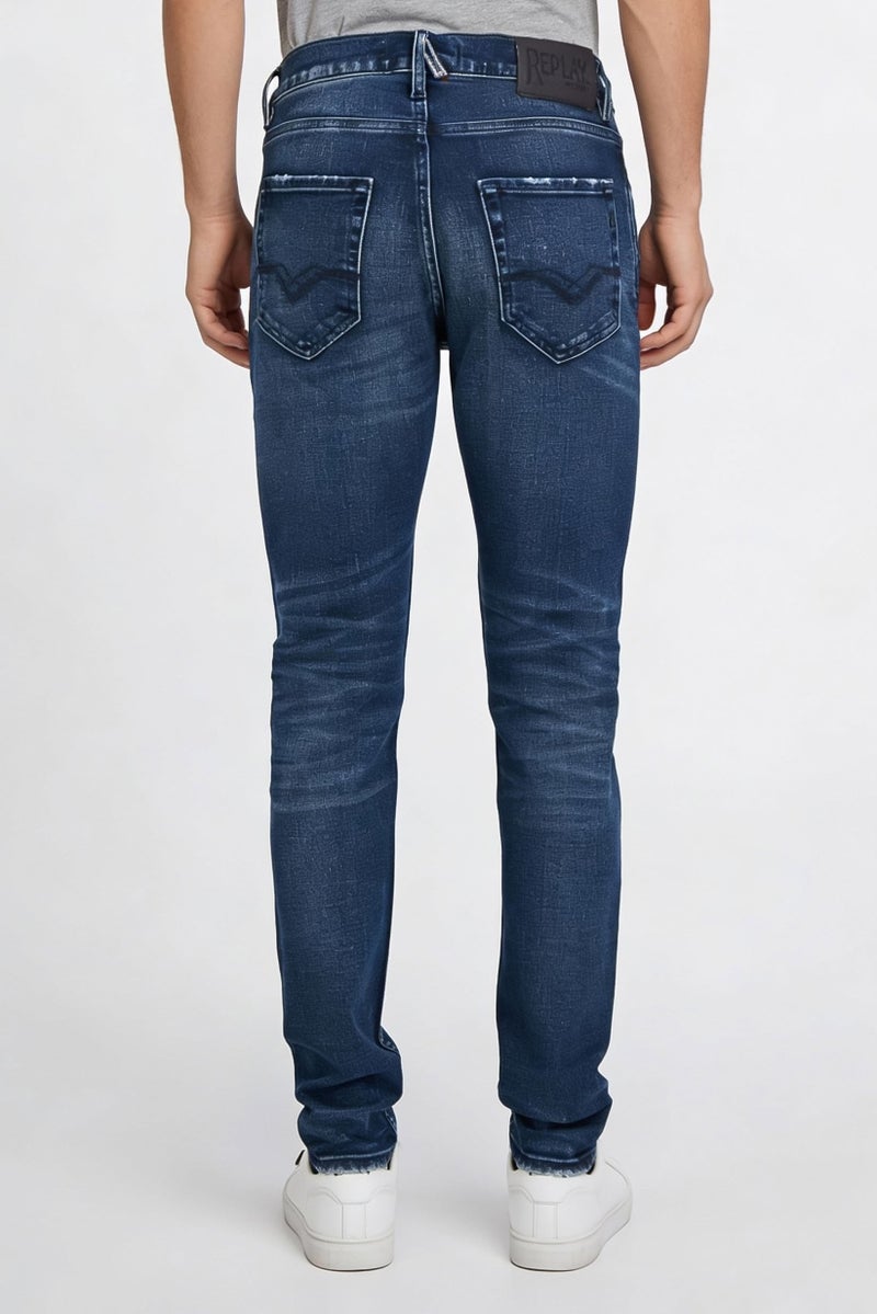 Replay Men Slim Fit Mickym Washed Denim Jeans, Navy - Image 2