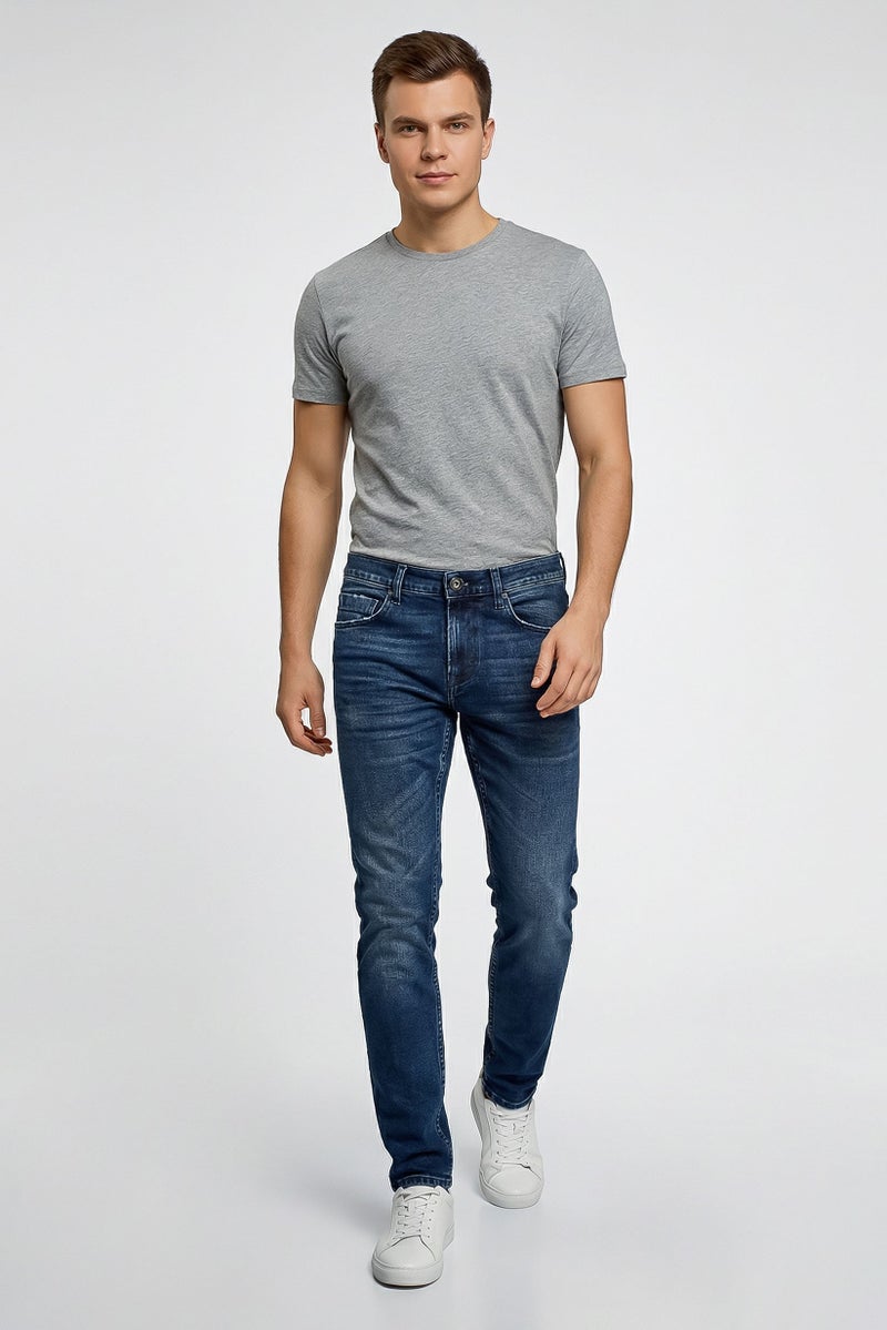 Replay Men Slim Fit Mickym Washed Denim Jeans, Navy - Image 3