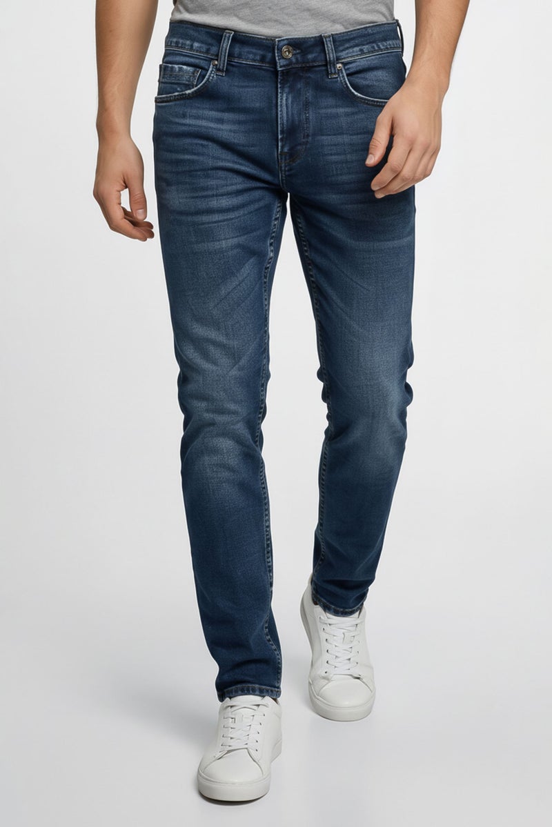 Replay Men Slim Fit Mickym Washed Denim Jeans, Navy - Image 1