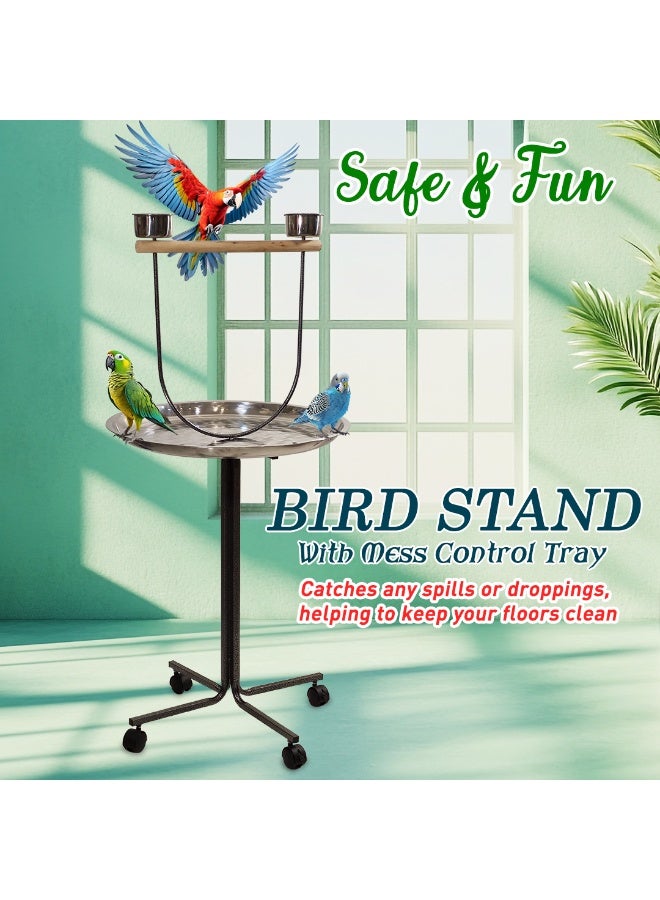NNC PETS Parrot play stand with Rolling wheels, Ideal for Medium to Large birds, Indoor-Outdoor use, Viewing and Interactive Play, 130 cm Bird stand with Mess Tray, Feeding bowls, and Perch (Grey) - Image 4