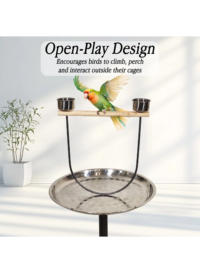 NNC PETS Parrot play stand with Rolling wheels, Ideal for Medium to Large birds, Indoor-Outdoor use, Viewing and Interactive Play, 130 cm Bird stand with Mess Tray, Feeding bowls, and Perch (Grey) - Image 5