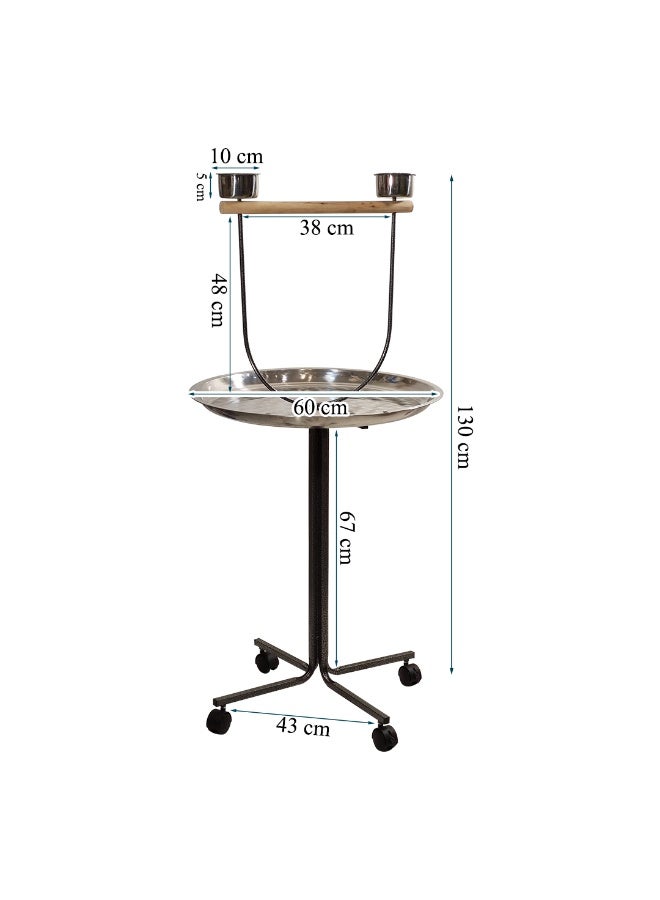NNC PETS Parrot play stand with Rolling wheels, Ideal for Medium to Large birds, Indoor-Outdoor use, Viewing and Interactive Play, 130 cm Bird stand with Mess Tray, Feeding bowls, and Perch (Grey) - Image 2
