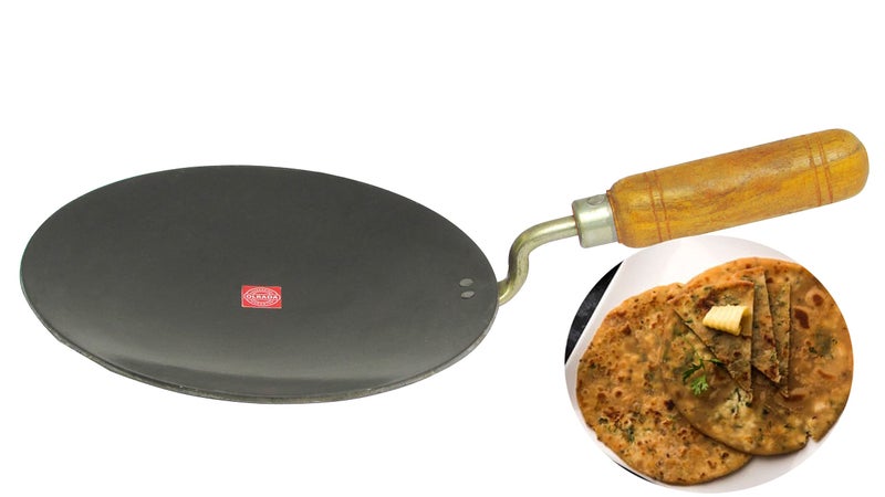 Olrada Iron Roti Tawa, Paratha Tawa with Wooden Handle 10inch Set of 1pcs - Image 3