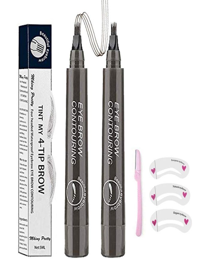 QUEMISS Microblading Eyebrow Pen 3D 4 Fork Tip Eyebrow Pencil Creates Lasting MakeUp Professional Natural Looking Brow Pen Cover Sparse Areas Daily Waterproof Brow Pencil - Image 1