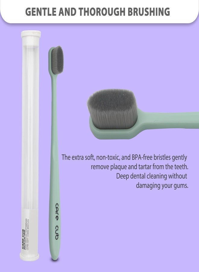 CARE CUB CARECUB Green Flat Head Ultra Soft-Bristles Micro Nano 10,000 Bristle Good Cleaning Effect For Sensitive Teeth Oral Gum,Manual Toothbrush For Adults Pack Of 3 - Image 2