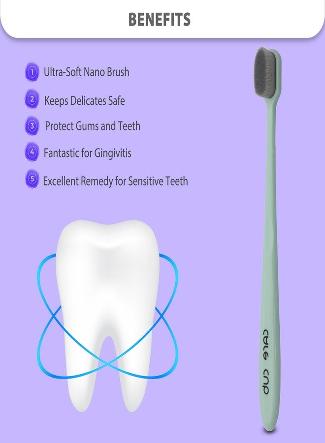 CARE CUB CARECUB Green Flat Head Ultra Soft-Bristles Micro Nano 10,000 Bristle Good Cleaning Effect For Sensitive Teeth Oral Gum,Manual Toothbrush For Adults Pack Of 3 - Image 4