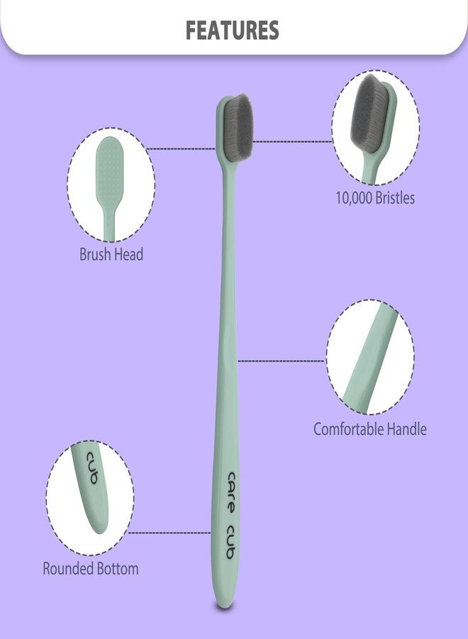 CARE CUB CARECUB Green Flat Head Ultra Soft-Bristles Micro Nano 10,000 Bristle Good Cleaning Effect For Sensitive Teeth Oral Gum,Manual Toothbrush For Adults Pack Of 3 - Image 3