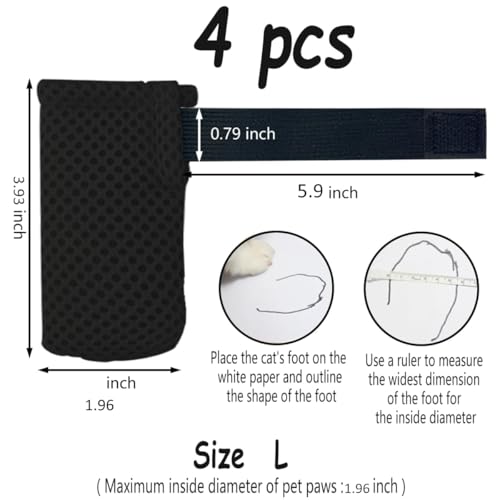 Esamploe 4 PCS Cat Mittens to Prevent Scratching,Mesh Breathable Cat Shoes,Adjustable Cats Anti Scratch Gloves,Suitable for Cats When Bathing and Nail Trimming (Black, L) - Image 2