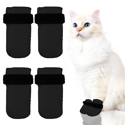 Esamploe 4 PCS Cat Mittens to Prevent Scratching,Mesh Breathable Cat Shoes,Adjustable Cats Anti Scratch Gloves,Suitable for Cats When Bathing and Nail Trimming (Black, L) - Image 3