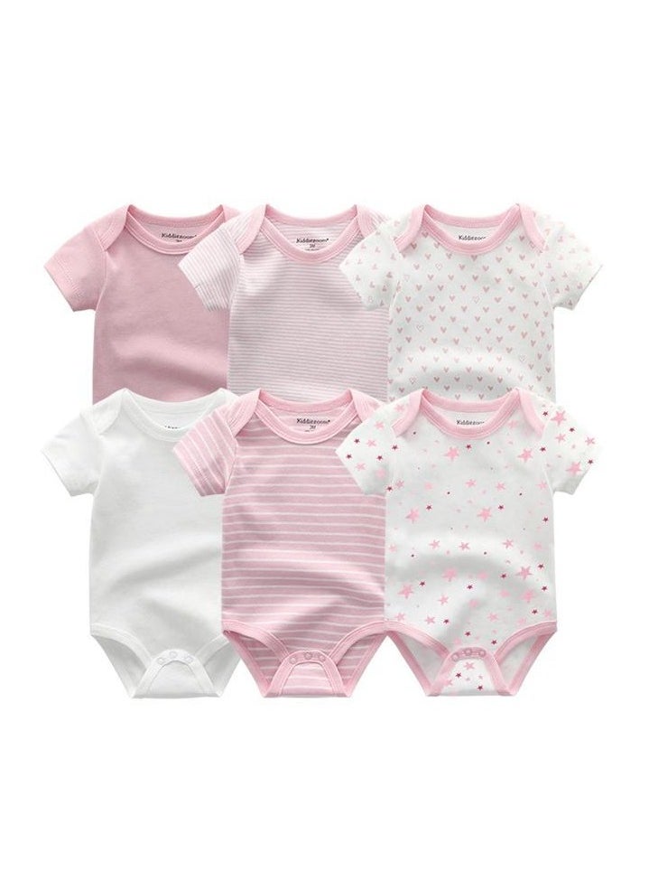 6-piece set of pure cotton jumpsuits for infants and young children, short-sleeved crawling clothes - Image 1