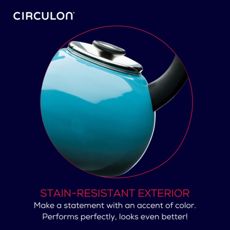 Circulon Enamel on Steel Whistling Teakettle/Teapot With Flip-Up Spout, 2 Quart - Turquoise Blue - Image 5