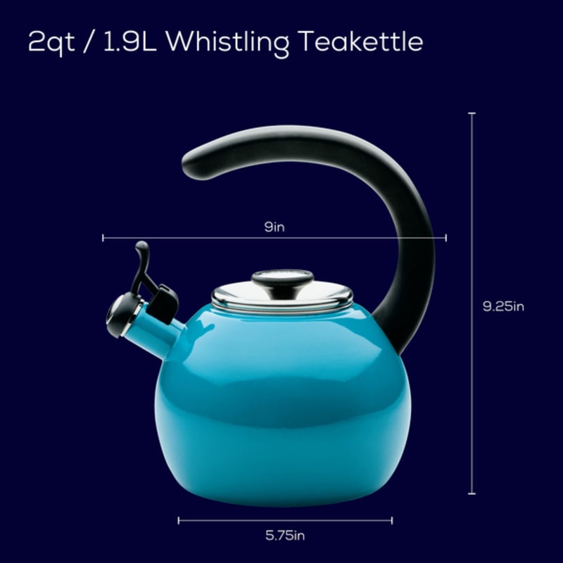 Circulon Enamel on Steel Whistling Teakettle/Teapot With Flip-Up Spout, 2 Quart - Turquoise Blue - Image 2