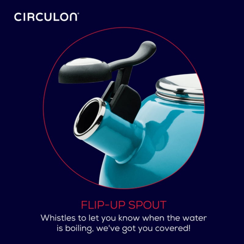 Circulon Enamel on Steel Whistling Teakettle/Teapot With Flip-Up Spout, 2 Quart - Turquoise Blue - Image 4