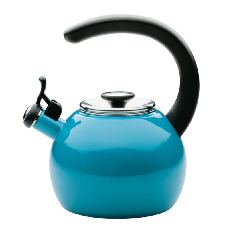 Circulon Enamel on Steel Whistling Teakettle/Teapot With Flip-Up Spout, 2 Quart - Turquoise Blue - Image 1