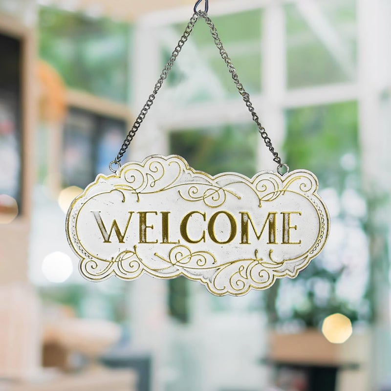 All Chic Metal Welcome Sign for Front Door Hanging welcome decor Welcome Door Sign Small Hanging Welcome Back Decorations