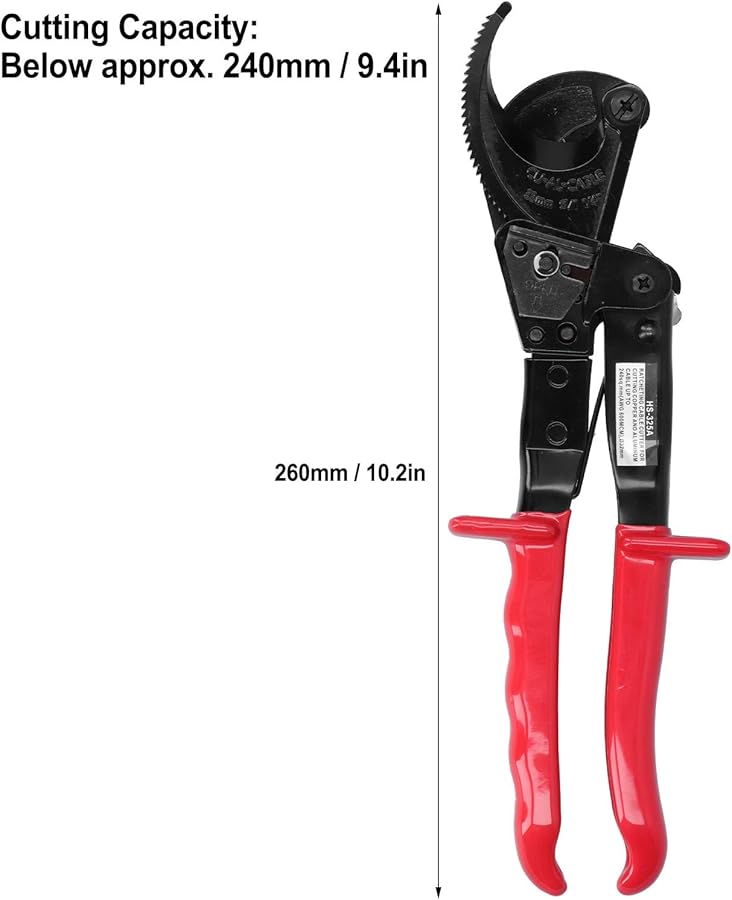 HS 325A Ratcheting Cable Cutter Crimping Tool with PVC Handle for Copper Aluminum Wires - Image 4