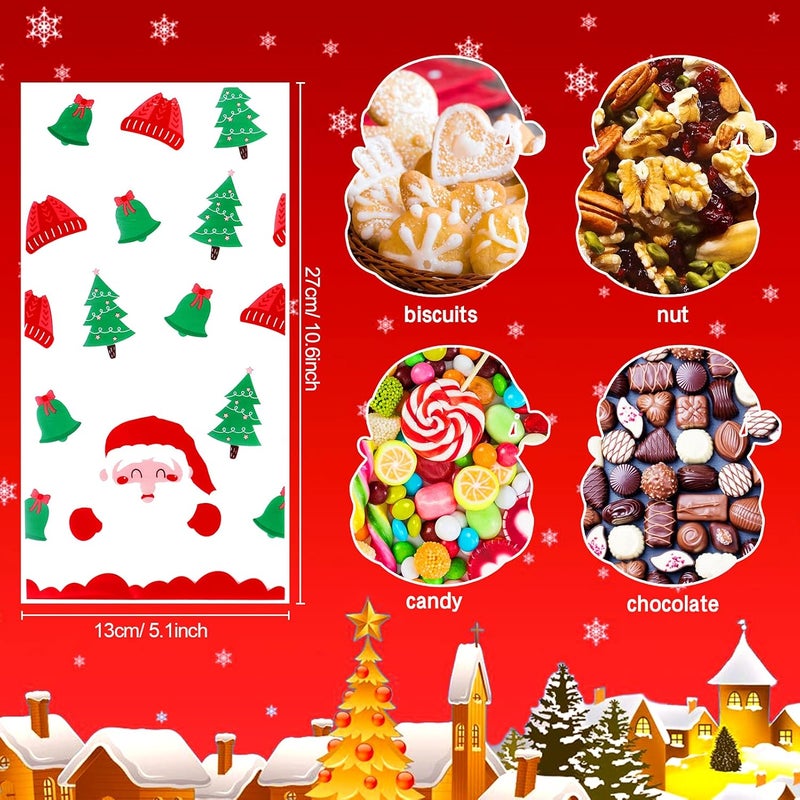 Konsait أكياس سيلوفان عيد الميلاد من كونسايت 100 قطعة أكياس حلوى و بسكويت واضحة مع روابط ملتوية لمخبز البسكويت والشوكولاتة والوجبات الخفيفة أكياس هدايا عيد الميلاد لوازم حفلات عيد الميلاد - Image 2