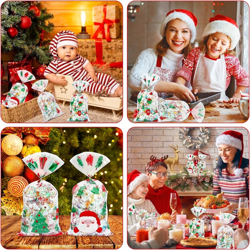 Konsait أكياس سيلوفان عيد الميلاد من كونسايت 100 قطعة أكياس حلوى و بسكويت واضحة مع روابط ملتوية لمخبز البسكويت والشوكولاتة والوجبات الخفيفة أكياس هدايا عيد الميلاد لوازم حفلات عيد الميلاد - Image 4