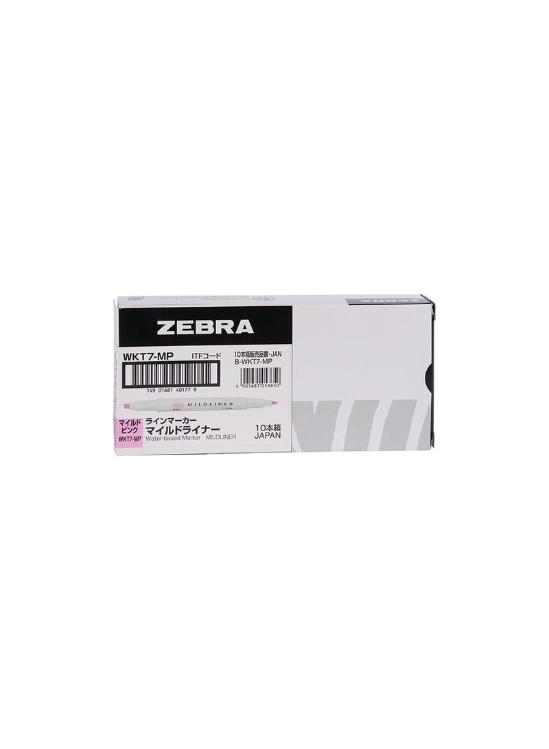 ZEBRA Mildliner Double Sided Highlighter, for Journal Planner, and Note Taking, Pack of 10 Pen - Pink  - Image 1
