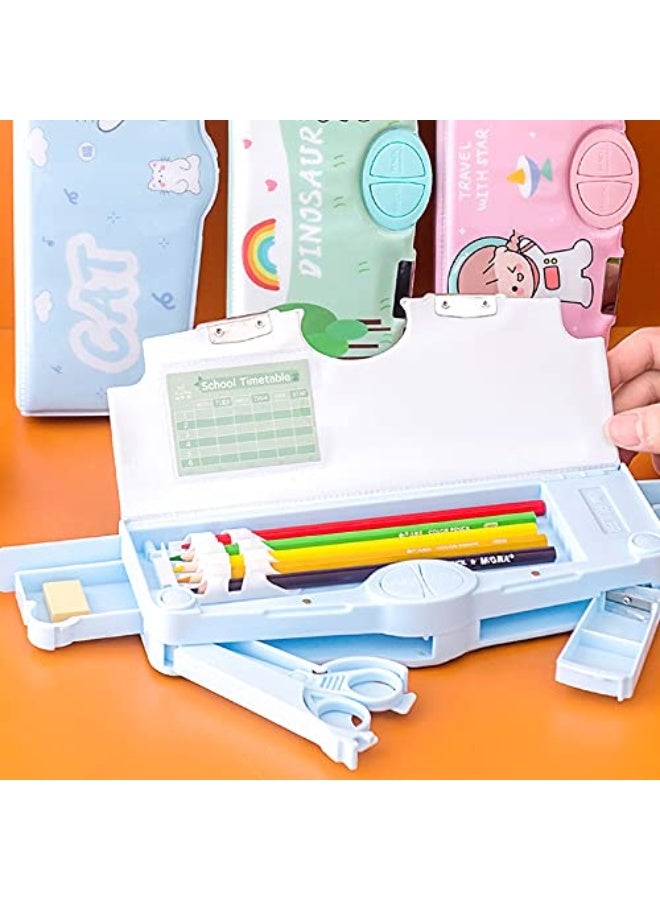 Minache Multifunction Pencil Case, Pencil Box with 2 Compartments for Students - Cartoon Pattern Stationery Set with Pop Out Scissors and Pencil Sharpener (one size, style 4) - Image 5