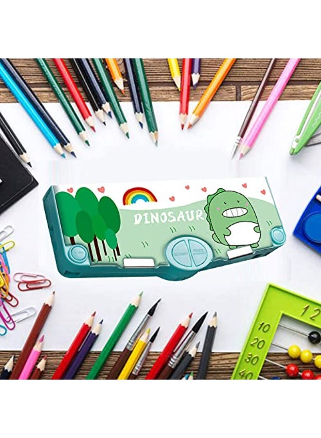 Minache Multifunction Pencil Case, Pencil Box with 2 Compartments for Students - Cartoon Pattern Stationery Set with Pop Out Scissors and Pencil Sharpener (one size, style 4) - Image 3