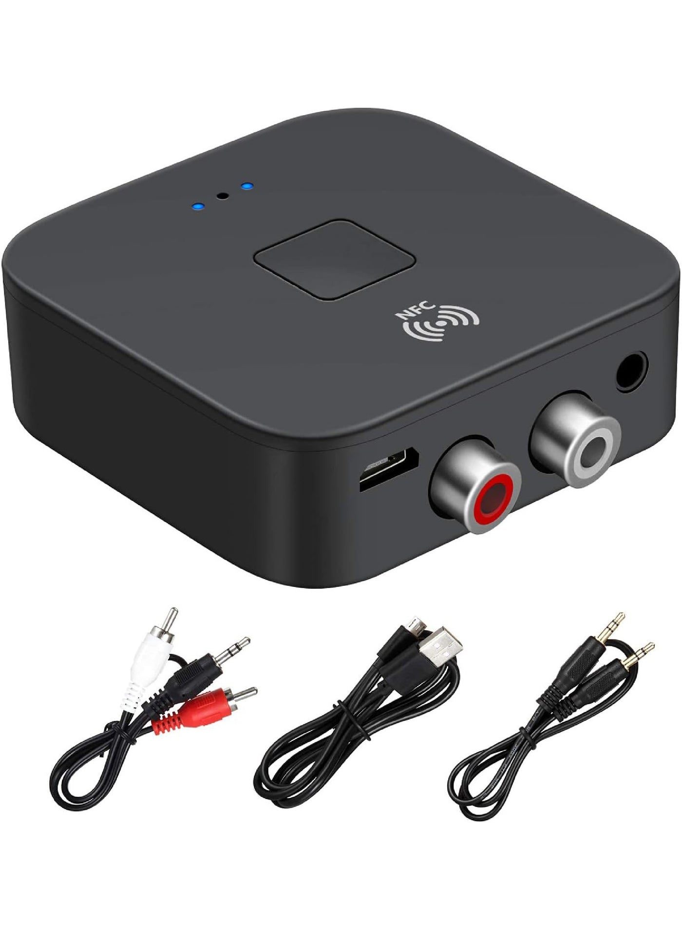 Bluetooth 5.0 Audio Receiver Adapter NFC Wireless Bluetooth Extender 3.5Mm AUX or RCA Input Speaker Bluetooth Audio Adapter for Music Streaming Audio Systems Car and Home Stereo Theater Systems