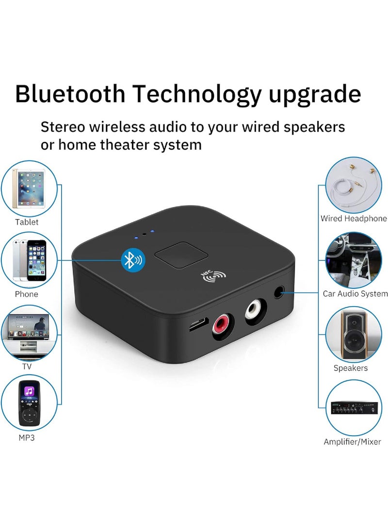 Bluetooth 5.0 Audio Receiver Adapter NFC Wireless Bluetooth Extender 3.5Mm AUX or RCA Input Speaker Bluetooth Audio Adapter for Music Streaming Audio Systems Car and Home Stereo Theater Systems - Image 5