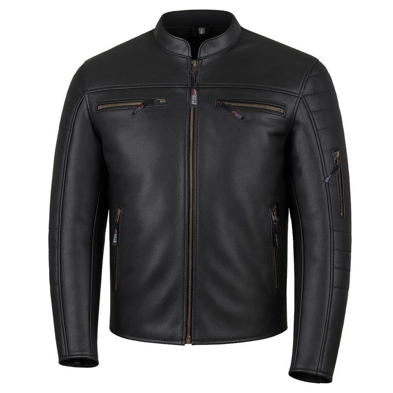 Jackets 4 Bikes REVOLT Men's Motorcycle Jacket, Natural Buffalo Leather, CE Armor - Ventilation, Cruiser Motorbiker Touring Biker Black L - Image 1