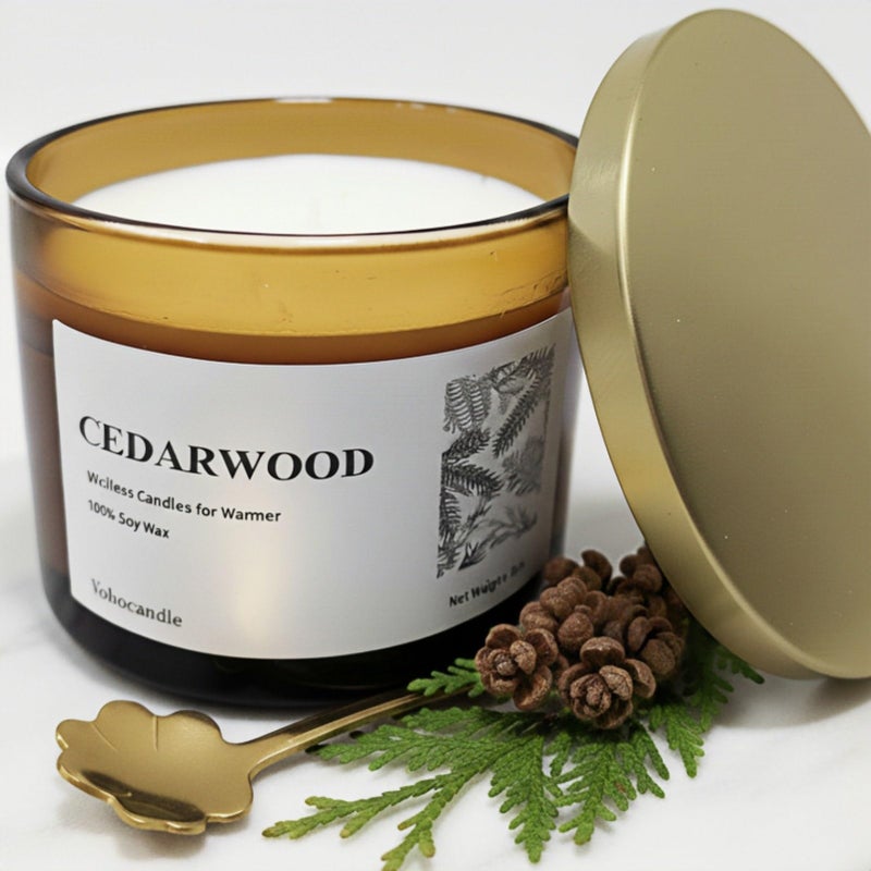 VOHO Cedar Wickless Candles Ideal for Candle Lamp Warmer, 9oz Soy Candle with Stirring Spoon & Lid, Cedarwood Wickless Candles for Candle Warmer Lamp, Winter Holiday Gifts for Men & Home Scented - Image 1