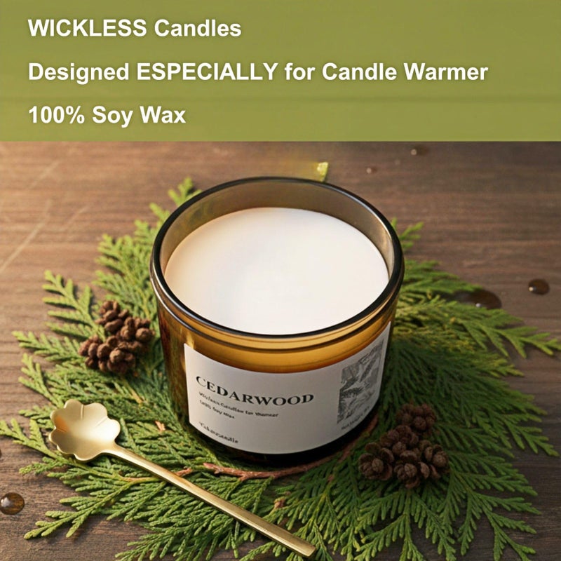 VOHO Cedar Wickless Candles Ideal for Candle Lamp Warmer, 9oz Soy Candle with Stirring Spoon & Lid, Cedarwood Wickless Candles for Candle Warmer Lamp, Winter Holiday Gifts for Men & Home Scented - Image 2