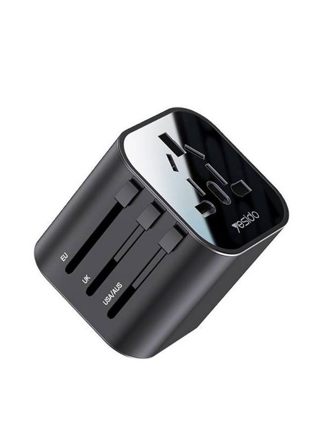Yesido MC-09 3 USB + Type-C Ports Multi-function Universal Travel Adapter Plug(Black) - Image 1