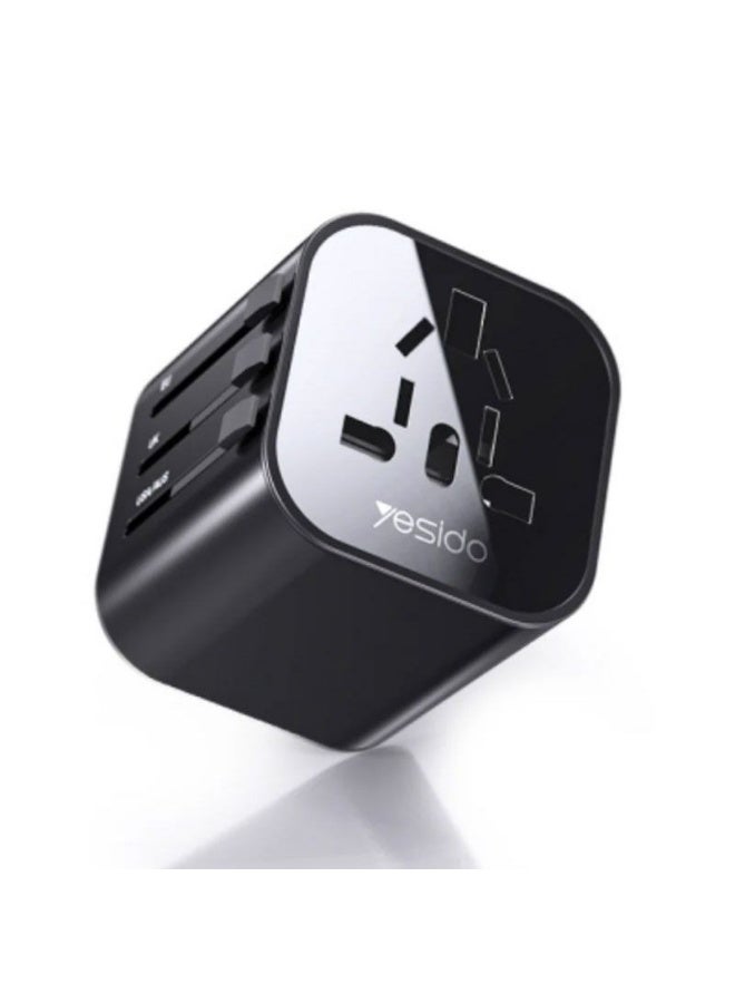 Yesido MC-09 3 USB + Type-C Ports Multi-function Universal Travel Adapter Plug(Black) - Image 3