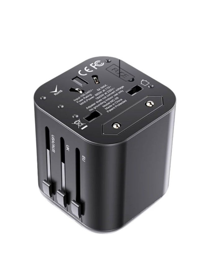 Yesido MC-09 3 USB + Type-C Ports Multi-function Universal Travel Adapter Plug(Black) - Image 2