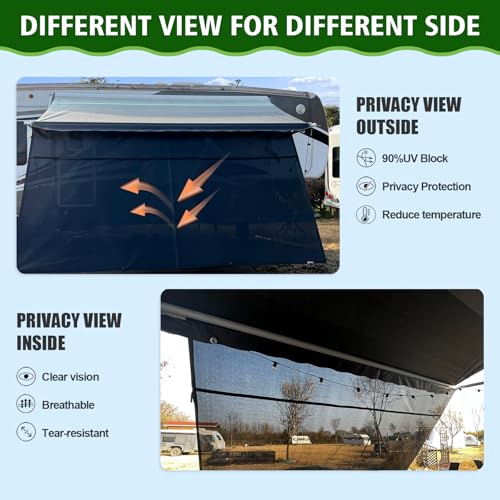 Dulepax RV Awning Shade Screen with Zipper 8'X12'3'' -Second Generation RV Awning Screen Significantly Improves Shadew and Privacy.Universal RV Awning Sun Shade Screen with Complete Kits - Image 3