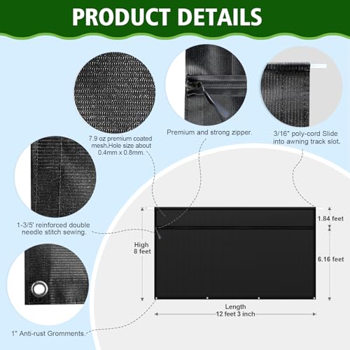 Dulepax RV Awning Shade Screen with Zipper 8'X12'3'' -Second Generation RV Awning Screen Significantly Improves Shadew and Privacy.Universal RV Awning Sun Shade Screen with Complete Kits - Image 4