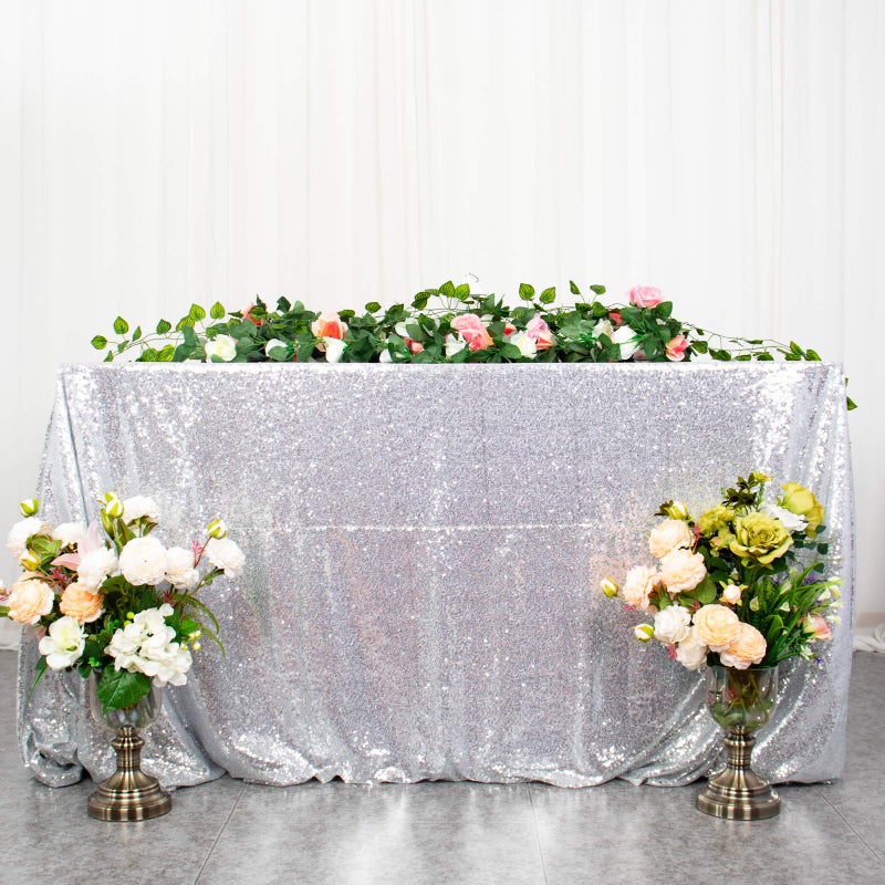 ShiDianYi Select Your Sale 84108Silver Sequin Tablecloth Wedding Bling Event Decor Sparkle Party m1020 84x108Inch